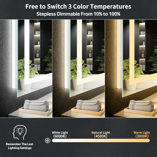 36"x30" LED Bathroom Mirror with Lights (Frontlit & Backlit / 36"L x 30"W)