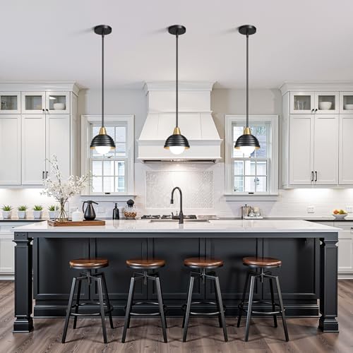 Industrial Kitchen Pendant Light Fixtures (Black & Gold / 3 Pack-6inch)