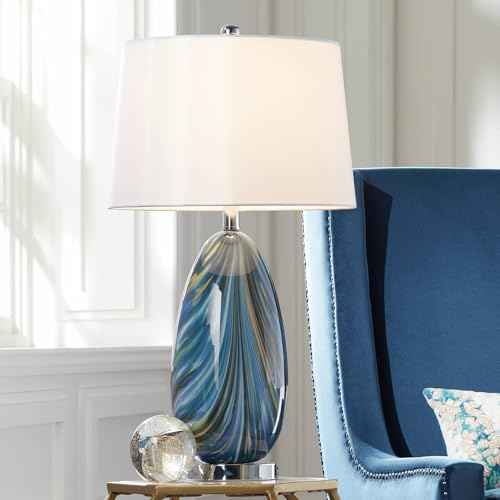 Pablo 27" Tall Table Lamp Dimmer Blue Art Glass and USB Charging Port (Blue Art Glass - USB Dimmer Included)