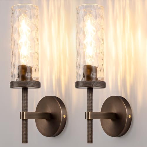 15" Knurled‑Craft Hardwired Bronze Wall Sconce (Bronze-Water Ripples / 15″-2 Pack)