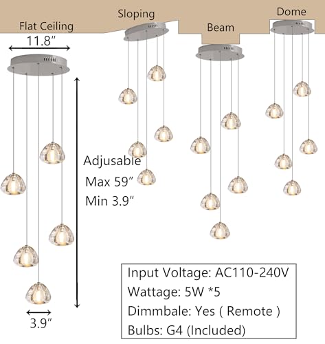 Modern Glam Crystal Chandelier Large Size LED Light Fixture Luxury Pendant Ceiling Light with Remote Dimmable Lighting for Dining Room Living Room