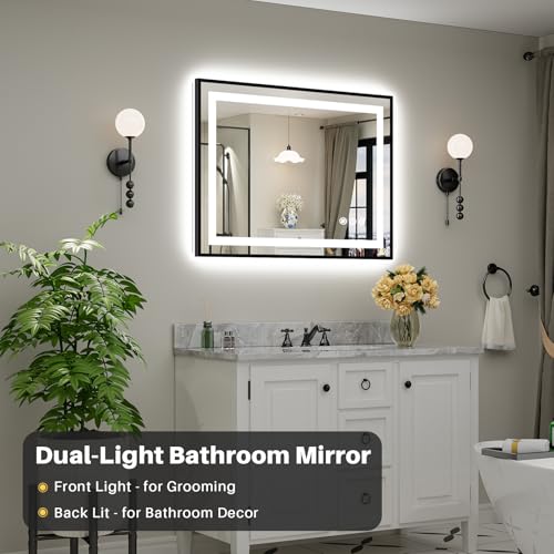 40x30 Inch LED Bathroom Mirror with Black Frame (Backlit+front Lit With Black Frame / 40"L x 30"W)