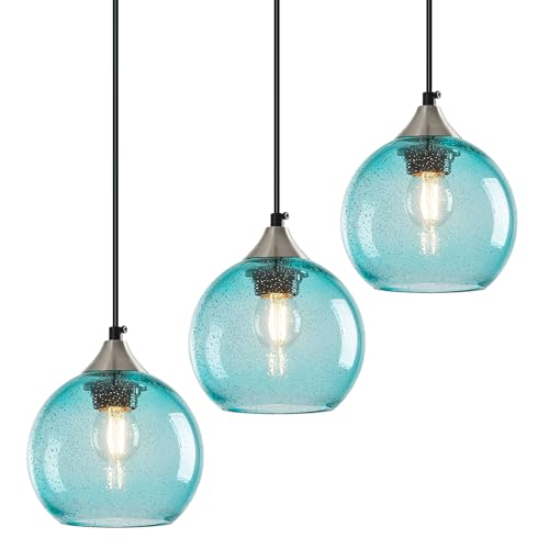 Aqua Pendant Lights Kitchen Island 3 Pack (Light Blue / S - 5.9 in)