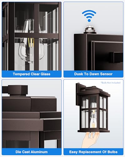 Large Bronze Outdoor Wall Light (Large Dusk to Dawn 1 Pack / Oil-Rubbed Bronze)