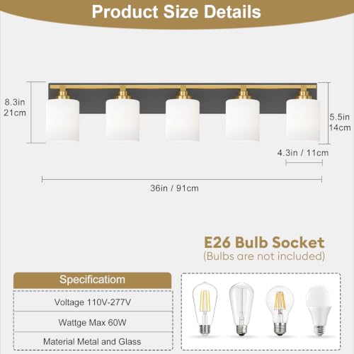 Bathroom Light Fixtures (Black Gold / 5-Light)