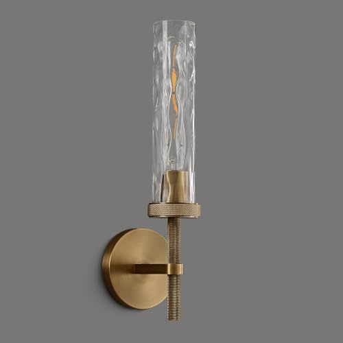 Bathroom Sconce Hardwired Wall Sconce with Water Ripple Glass (Brass / 16.5in-1PK)