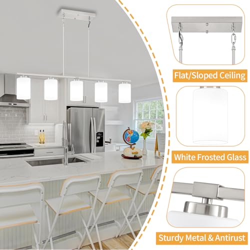 5 Light Modern Linear Chandelier Over Table Dining Room Light Fixtures (5-Light Nickel)