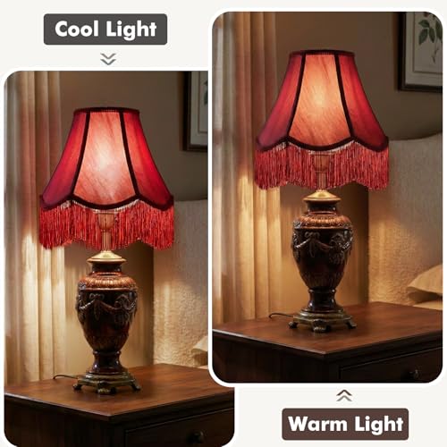Burgundy Bell Fringe Lamp Shade (Red Tassels — 1 Pack / Medium — 6" x 13" x 10.6")