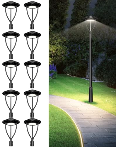 10 Pack LED Post Top Light ETL Listed 80W 64W 48W Adjustable Outdoor Pole Lights with Photocell IP65 Waterproof Post LED Fixture 5000K for Garden Yard Street Lighting