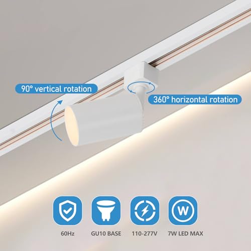 4 Light LED Track Lighting Kit with 3.3FT H Track Lighting Rails & Floating Canopy Connector (White / 4 Lights)