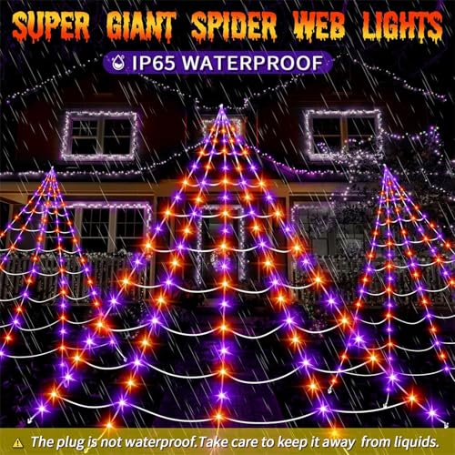 Halloween Giant Spider Web Lights Decorations Outdoor (Dark Purple Orange)