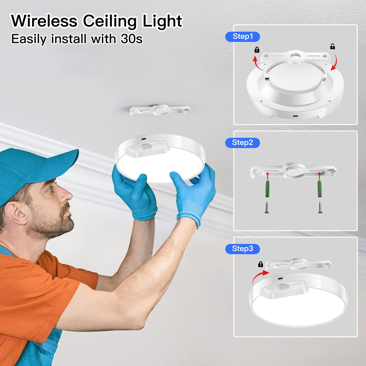 2 Pack Newly Upgraded 8000mAh Rechargeable Ceiling Light (Cool White - 6000K / 8000mAh)