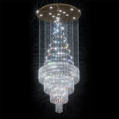 D32''XH100'' Modern Large Chandelier for High Ceiling Raindrop Crystal Chandelier High Ceiling Pendant Light Fixture for Hallway Living Room Gold Stairwell Chandeliers (Gold / D32"X H100")