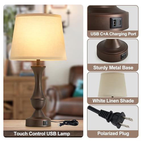 22" Table Lamp Set of 2 (Brown,Beige / 22in)