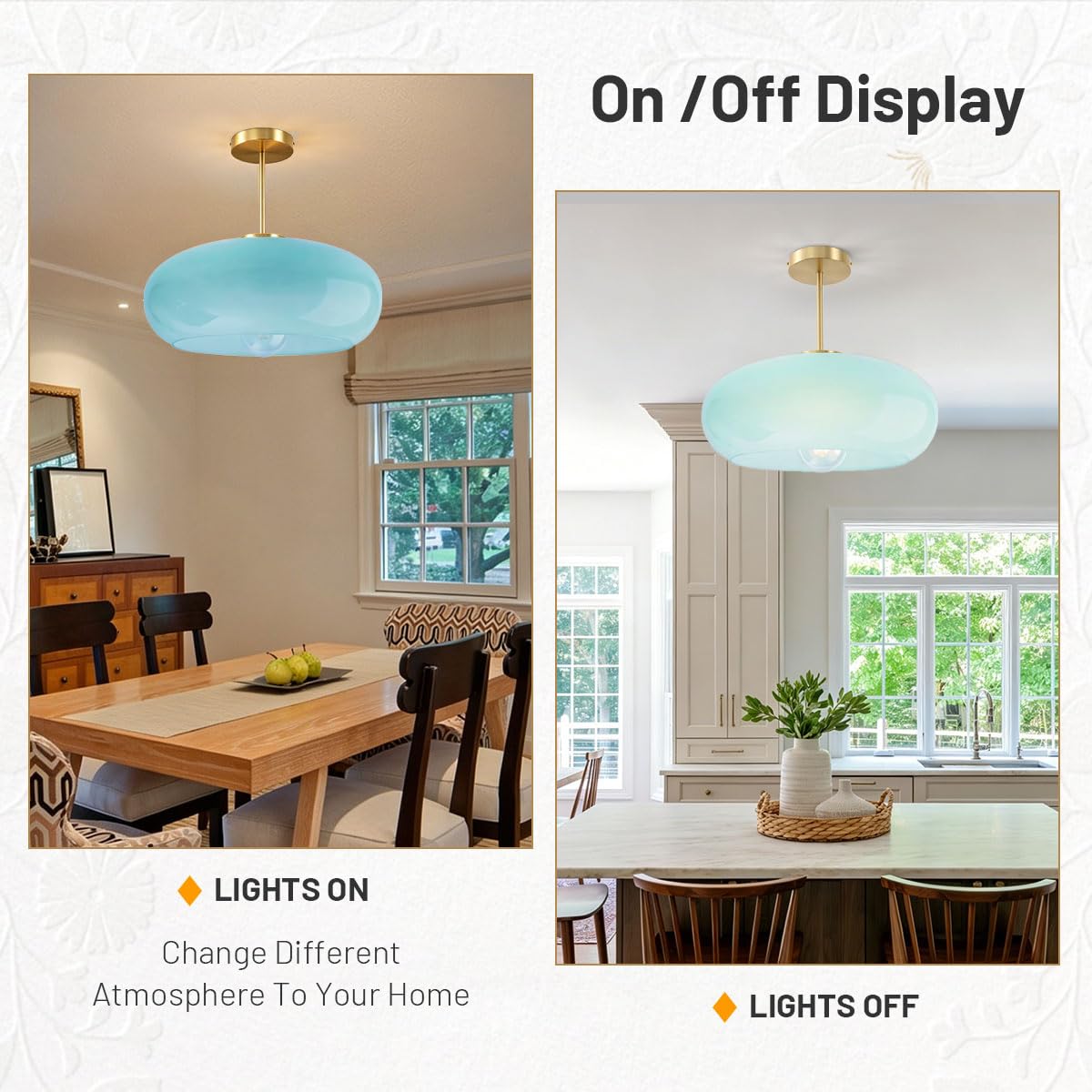 Blue Semi Mount Ceiling Light Fixtures Hallway 15.7″Round Dome Shade (15.7″-Blue)