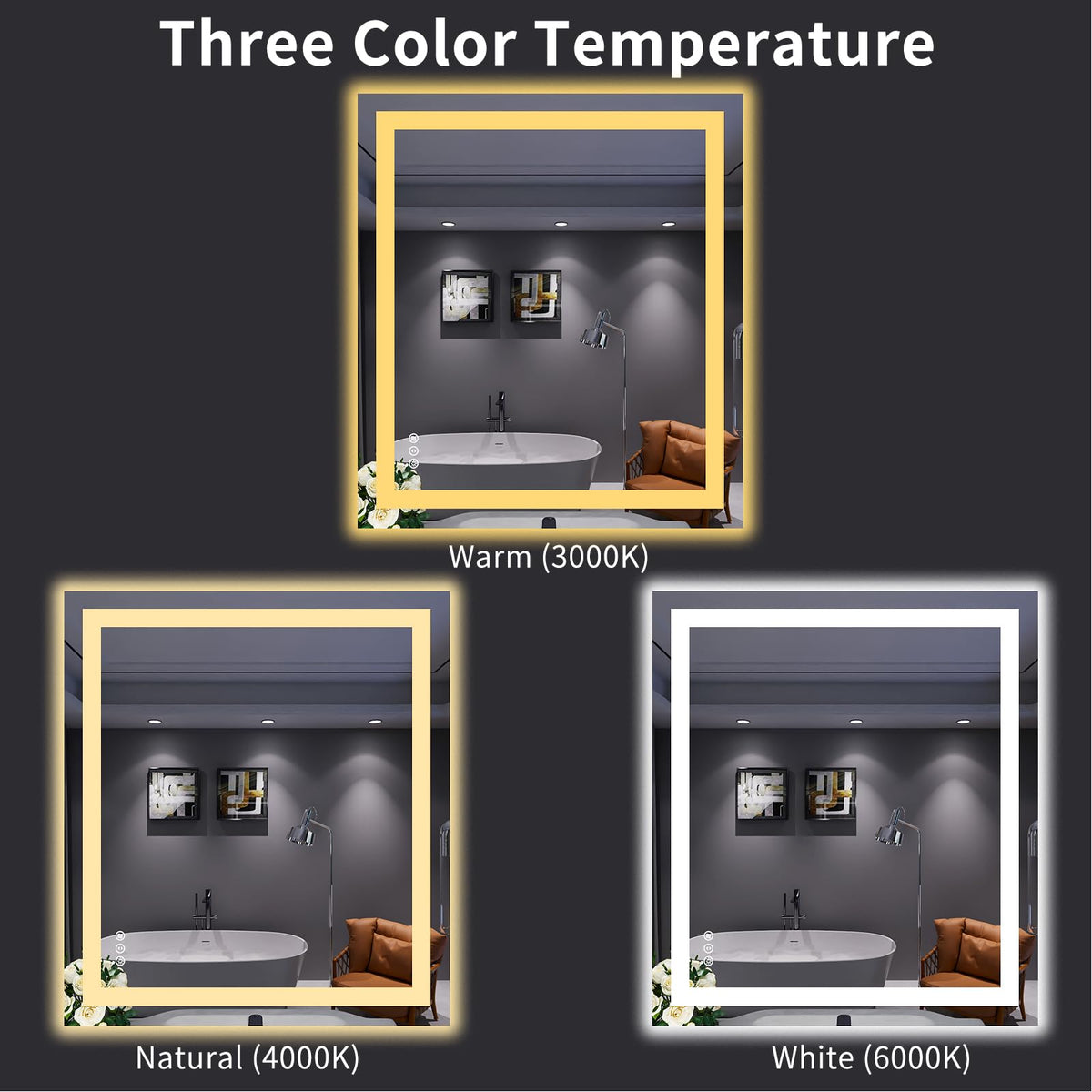 32"X36" LED Bathroom Mirror with Lights (Led / 32"L x 36"W)