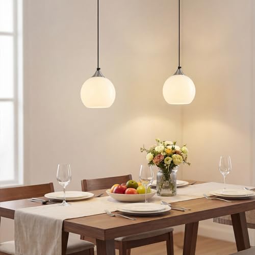 White Pendant Lights Kitchen Island 3 Pack (Milky White / S - 5.9 in)