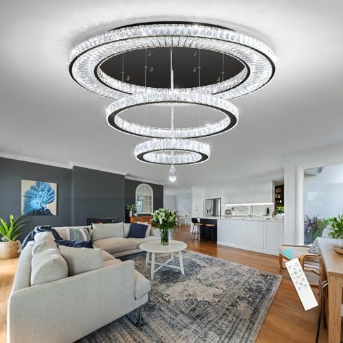 Modern Chandelier for Living Room Large Light Indoor LED Dimmable Lights High Ceiling Chandeliers for Dining Room Foyer Entryway Black 80W LEDs Fixtures 6400 Lumens (Black / W40")