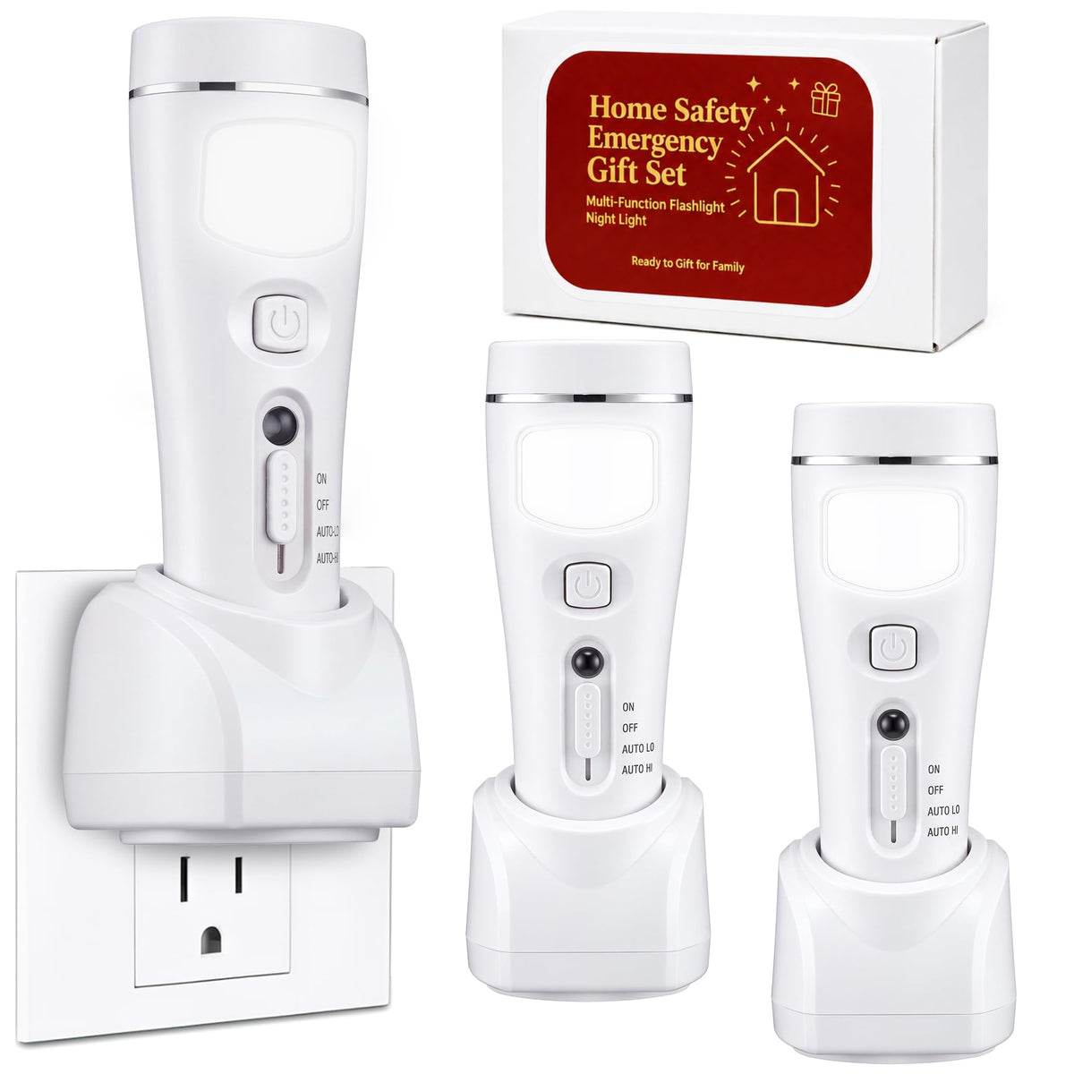 3 Pack Rechargeable Emergency Light with Auto On Power Outage (White)