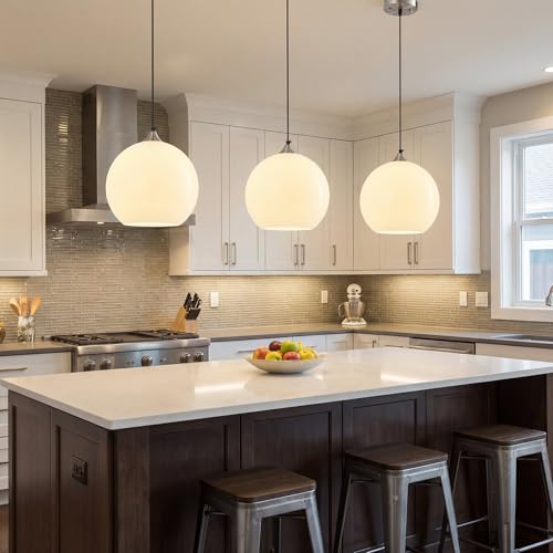 White Pendant Lights Kitchen Island 2 Pack (Milky White / L - 9.84 in)
