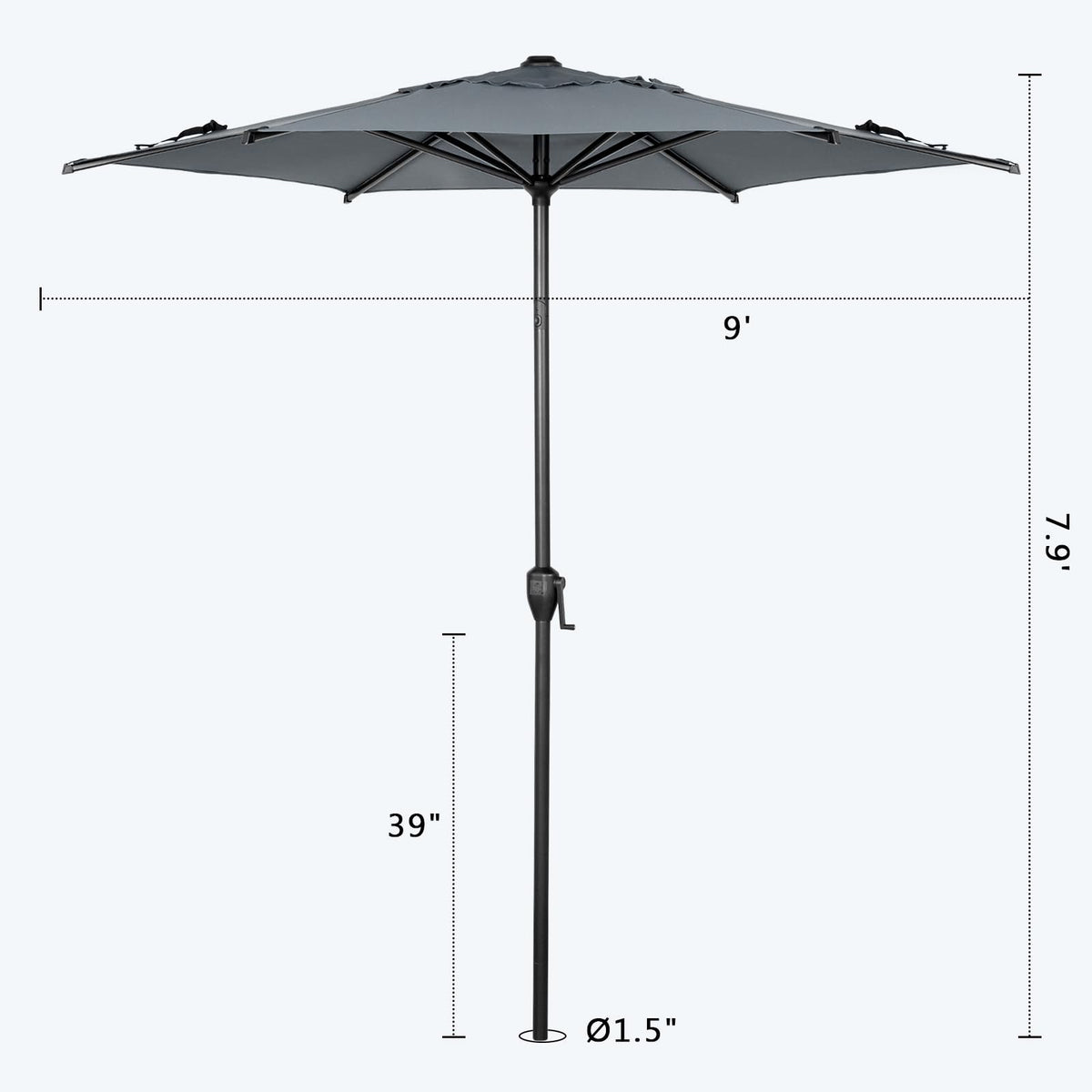 9FT Lyon Outdoor Patio Umbrella Outdoor Table Umbrella with Push Button Tilt and Crank Market Umbrella 8 Sturdy Ribs UV Protection Waterproof for Garden Deck Backyard Pool Grey (9 FT(8 Ribs) / Grey)
