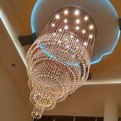 40''X90 Large Crystal Chandelier for High Ceiling Modern Crystal Raindrop Chandeliers Lighting Round Ceiling Light Entryway Staircase Foyer Villa LED Dimmable 2700 (Silver / D40"X H90")