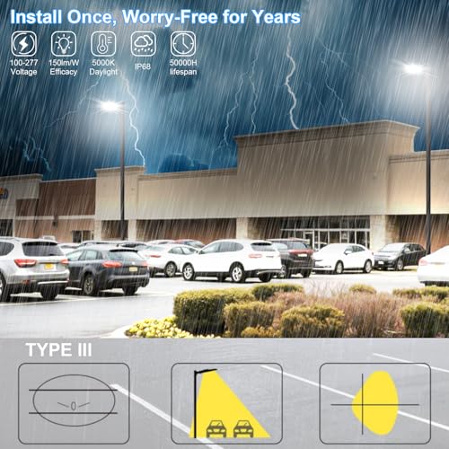 LED Parking Lot Lights 350W LED Flood Lights Outdoor 52500LM 5000K Adjustable Trunnion Mount Dusk to Dawn Area Security Street Lighting Commercial Wall Mount Warehouse Shop Garage IP65 3 Pack (350W/Wall Mount/3 Pack)