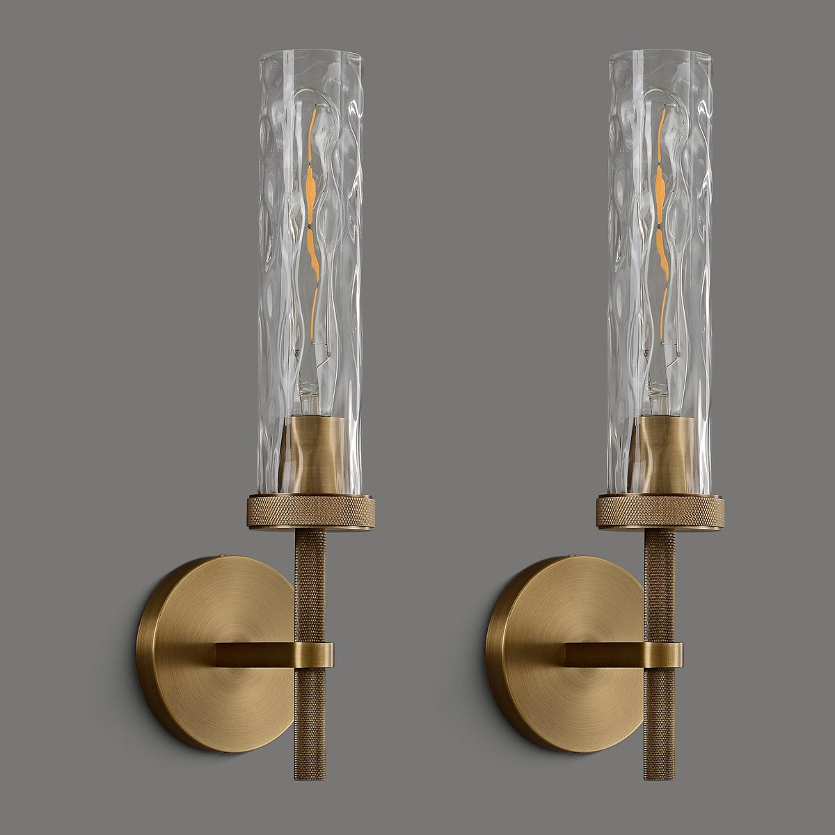 Bathroom Sconces Set of 2 Hardwired Sconces with Water Ripple Glass (Brass / 16.5in-2PK)