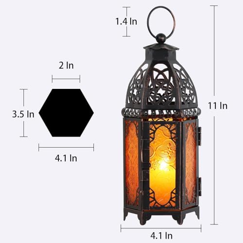 Ramadan Lanterns Decorative Indoor & Outdoor (Medium / Amber - 11''h)