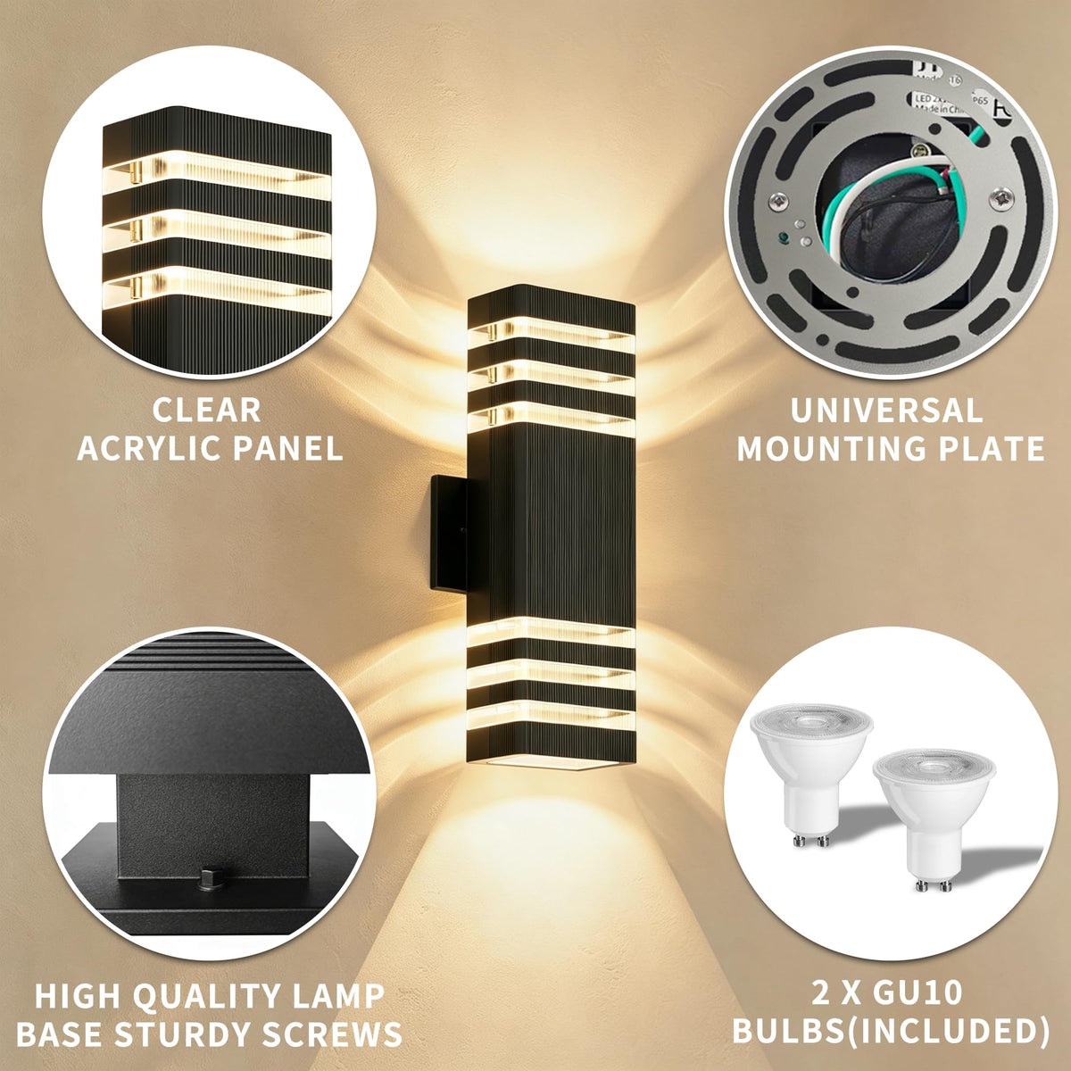 Outdoor Wall Lights (3 Layer / 1 Pack-Black)