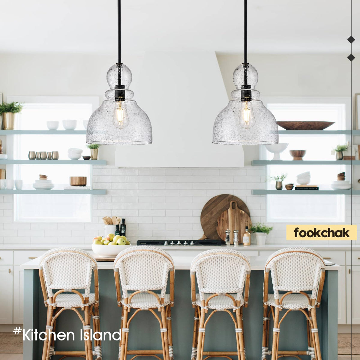 10" Seeded Glass Pendant Lights Kitchen Island Black Pendant Ceiling Light with Hand (Black Seeded)