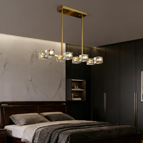 Linear Crystal Dining Room Chandelier (8 lights Gold)