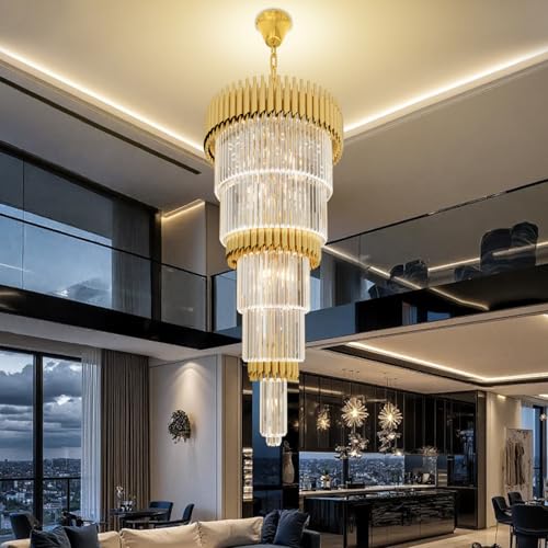Modern Gold Crystal Staircase Chandelier 5 (D24"XH48" Gold)