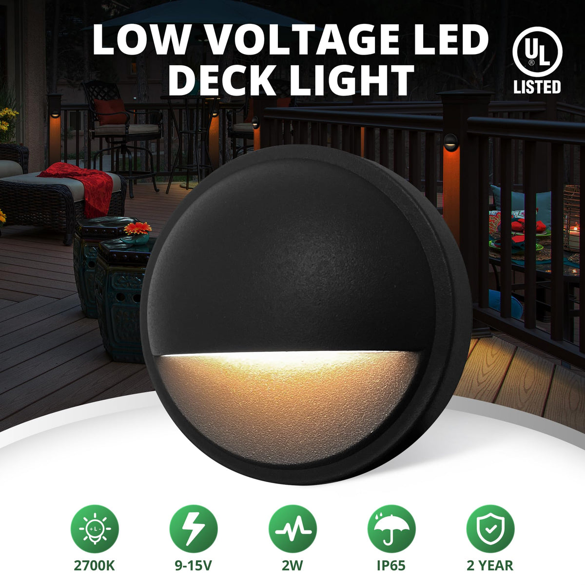 6 Pack Outdoor Low Voltage LED Deck Post Lights (Black-2700K / 6-PACK)