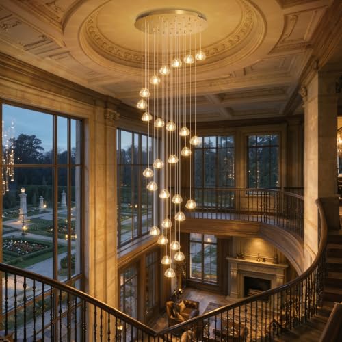 13ft Modern LED Chandeliers for Entryway Living Room Long Light High Ceiling Dining Room Light Dimmable Pendant Lighting Fixtures Chandelier for Foyer Staircase Antique Gold (Gold / 28 lights)