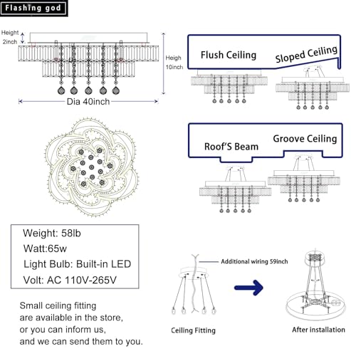40inch Chrome Crystal Chanderliers for Living Room Modern Ceiling Chandelier for Dining Room LED Dimmable Lighting 2700k 4500k 6000k (Silver / Dia 40")
