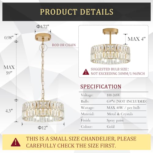 Crystal Chandelier Modern Semi Flush Pendant Ceiling Light