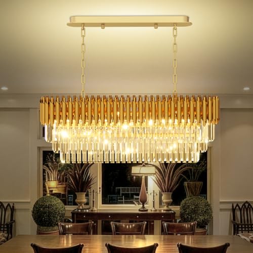 8 Light Modern Gold Crystal Chandelier (Gold L40")