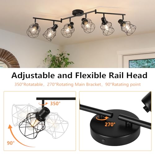 Track Lighting Kit 6 Way Ceiling Spotlight (Black / 6-Light-Cage)