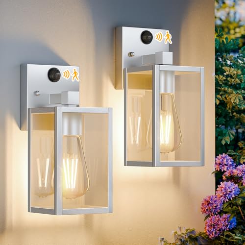 2 Pack Silver Motion Sensor Outdoor Light Fixtures Wall Mount (10.24'' / Silver)