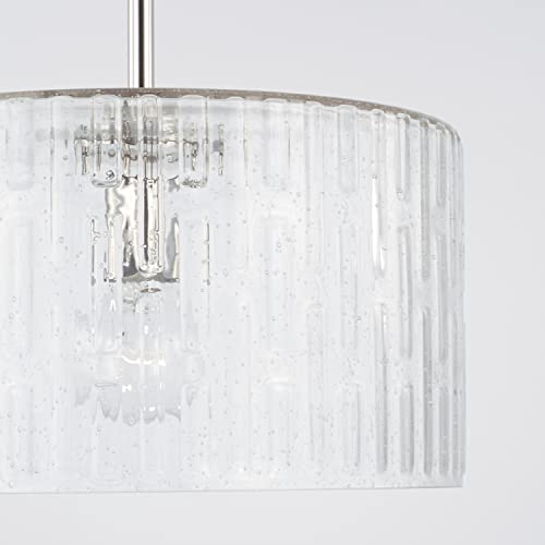 Capital Lighting 241311PN Emerson Embossed Seeded Glass Convertible Pendant (Polished Nickel)