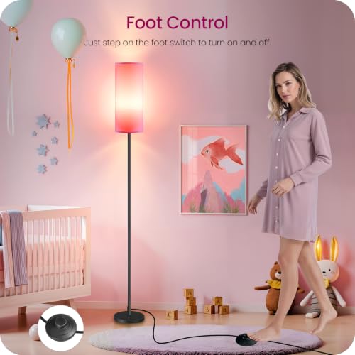 2 Pack Dimmable Pink Floor Lamps for Living Room with 2 Remotes and Foot Switch (2 PACK Pink)