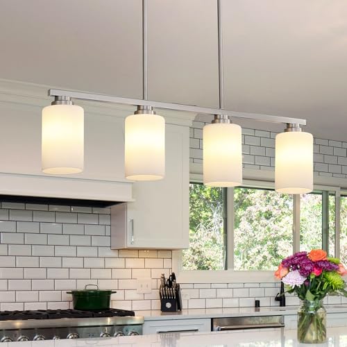 Island Light for Kitchen (Brushed Nickel / 4 Light + Milk Glass)