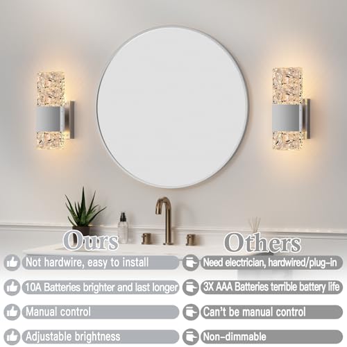 Battery Operated Wall Sconce (Crystal Silver 9.3In)