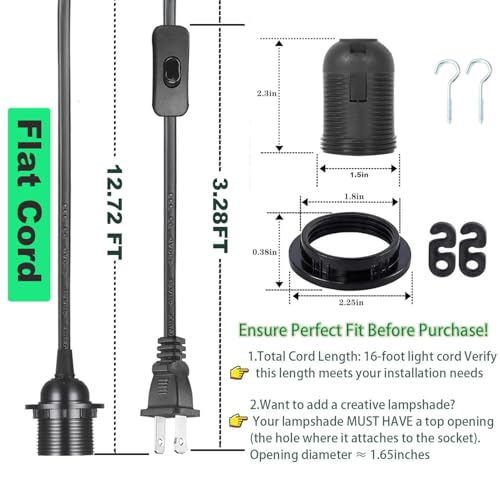 Plug in Pendant Light Cord (Black / 16FT)