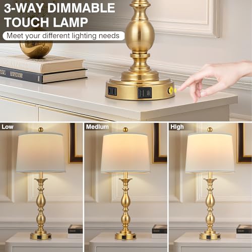 28" Tall Modern Table Lamps Set of 2 with USB A+C Ports and AC Outlet (Gold-2 Pack)