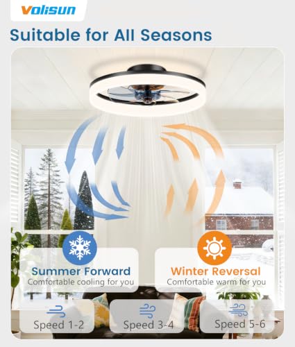 Low Profile Ceiling Fans with Lights and Remote (Black / 16 INCH)