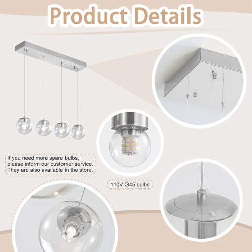 Modern Kitchen Island Lighting Linear Chandeliers for Dining Room 4 (Silver-Clear / Rectangle 4-Light)