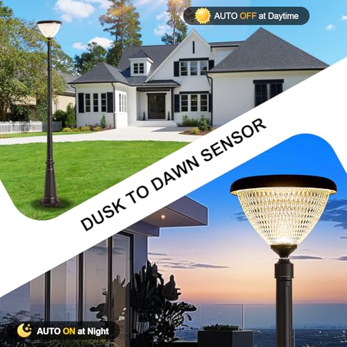 Dusk to Dawn LED Solar Street Light with Diamond Polycarbonate Shade (Black / X-Large)