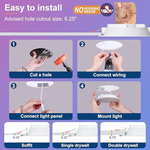 Smart Recessed Lighting 6 Inch RGBCW Color Changing 16W LED Downlight with Junction Box (White)
